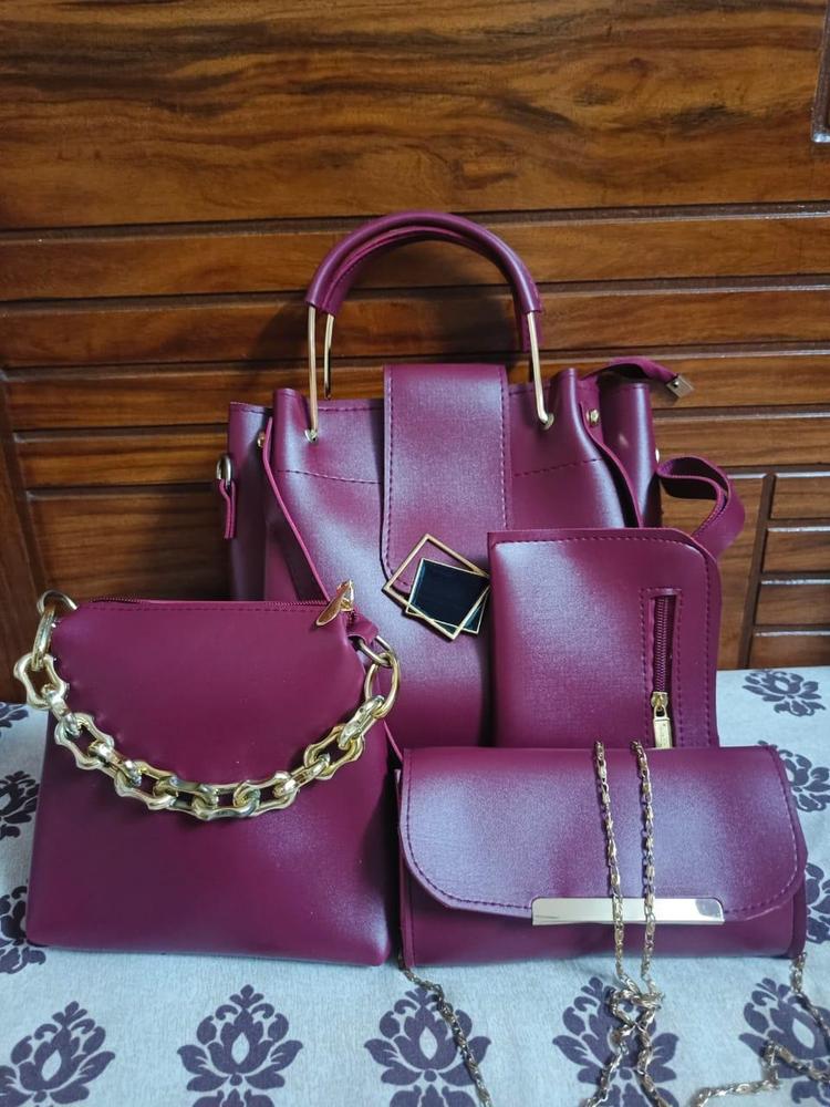 4 pcs women's PU leather plain hand bag set limited stock order now