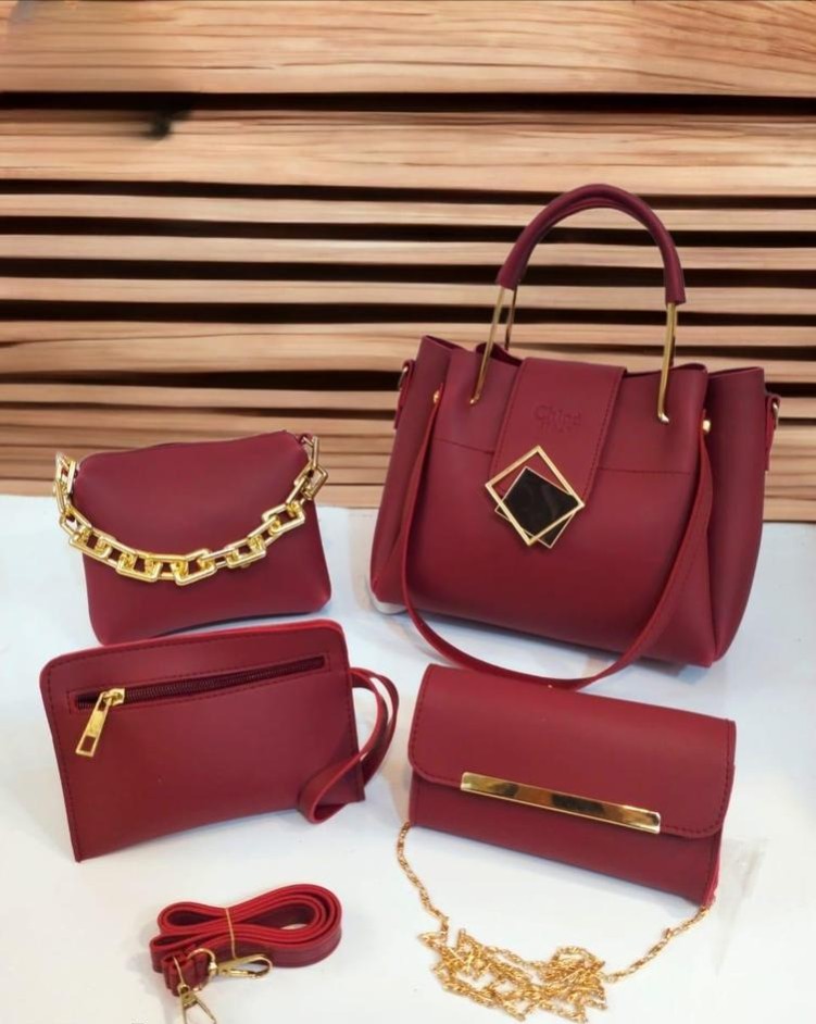 4 pcs women's PU leather plain hand bag set limited stock order now